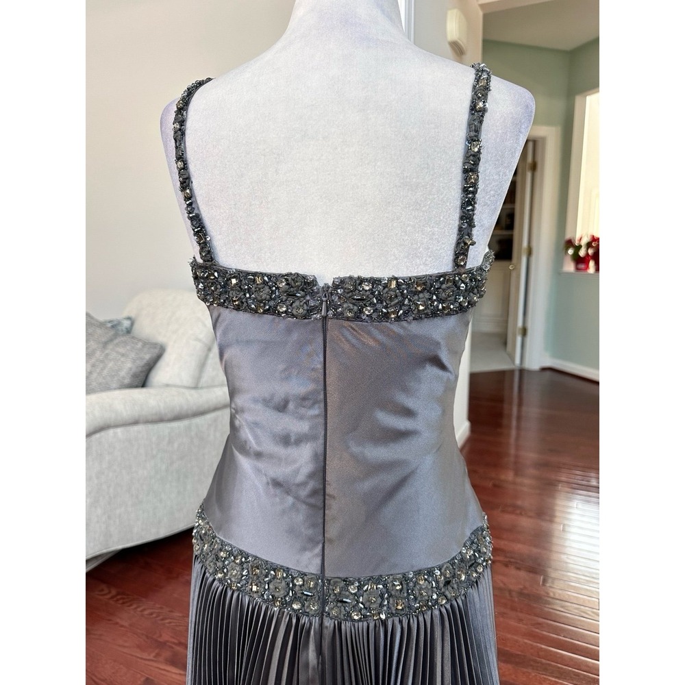 Vintage 2000s Atehier Alyce Grey Pleated Embellished Luxury Gown Dress Size 2 - Picture 6 of 12